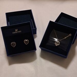 Swarovski Silver Heart Earrings and Necklace Set